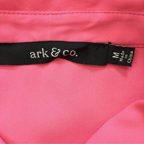 Ark & Co. Sheer button down Long Sleeve Pink Cream color block Blouse shirt - Picture 9 of 16